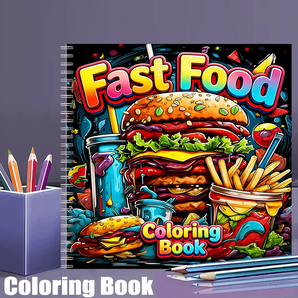 Food And Snacks Coloring Book Bold And Easy - Книга-раскраска для взрослых в стиле фаст-фуд,