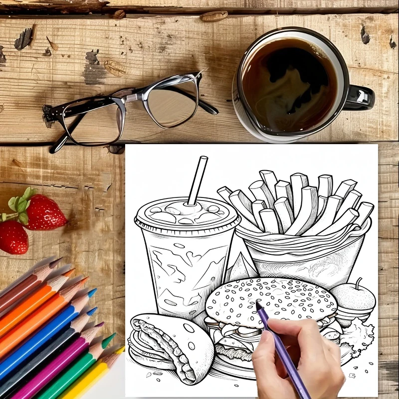 Книга-раскраска для взрослых в – обзор и цена Food And Snacks Coloring Book Bold And Easy