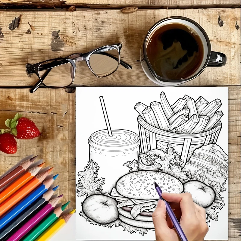 Книга-раскраска для взрослых в – обзор и цена Food And Snacks Coloring Book Bold And Easy